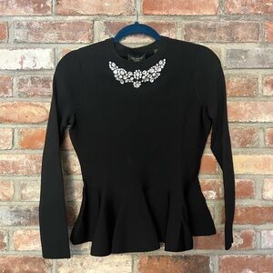 TED BAKER LONDON Embellished Peplum Sweater - size 1